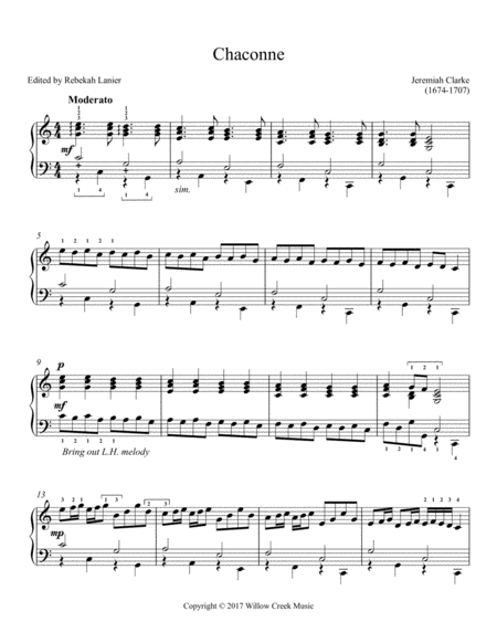 Chaconne By Jeremiah Clarke Solo Lever Or Pedal Harp Page 2