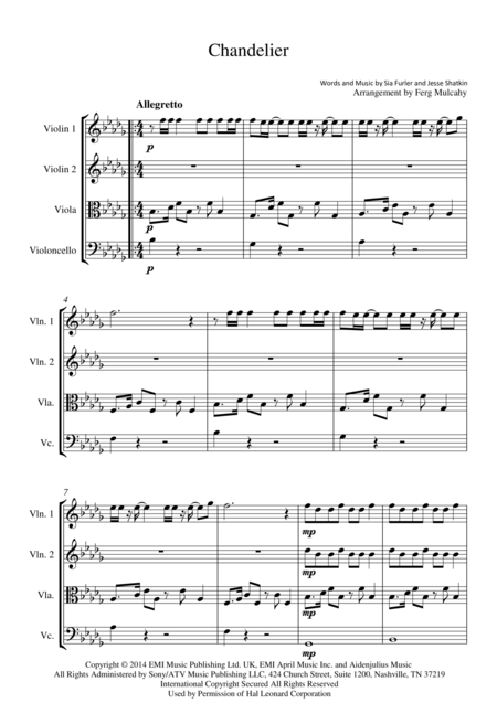 Chandelier By Sia For String Quartet In Bb Minor Page 2