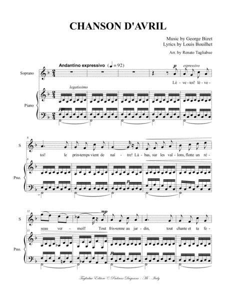 Chanson D Avril Bizet For Soprano E Piano Page 2