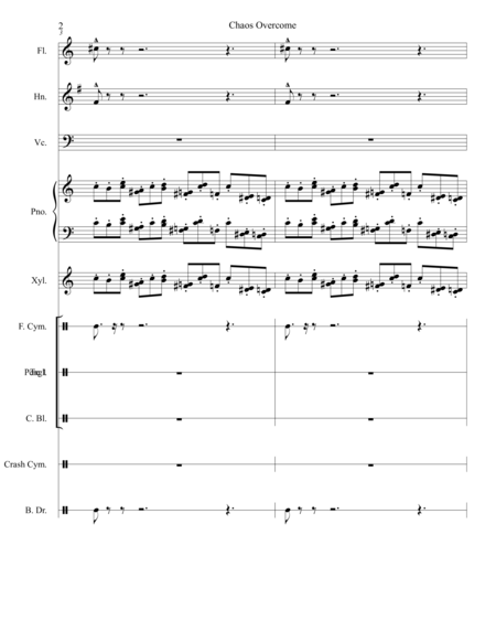 Chaos Overcome For Mixed Ensemble Flute French Horn Cello Piano Xylophone And Assorted Percussion Page 2