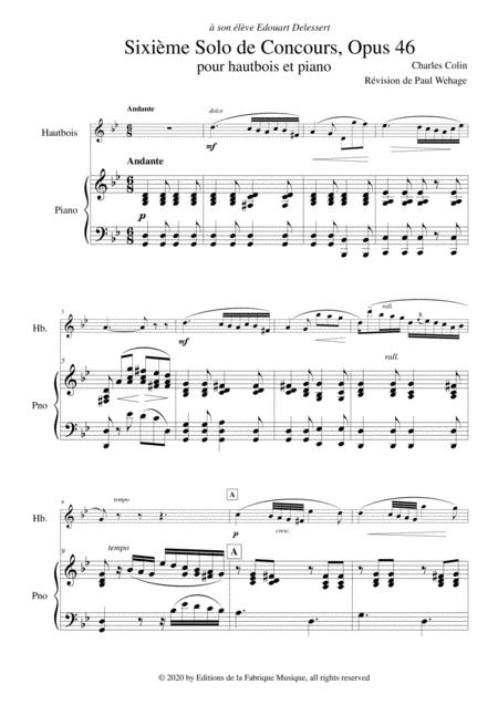 Charles Colin Sixime Solo De Concours Opus 46 For Oboe And Piano Page 2