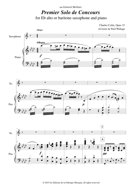 Charles Colin Solo De Concours No 1 Opus 33 Arranged For Eb Alto Or Baritone Saxophone And Piano Page 2