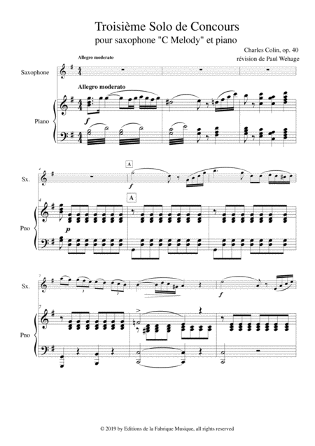 Charles Colin Solo De Concours No 3 Opus 40 Arranged For C Melody Saxophone And Piano Page 2