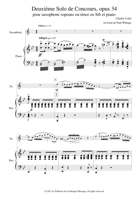 Charles Colin Solo De Concours Opus 34 Arranged For Bb Soprano Or Tenor Saxophone And Piano Page 2