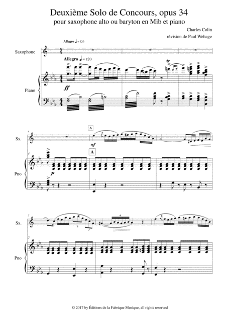 Charles Colin Solo De Concours Opus 34 Arranged For Eb Alto Or Baritone Saxophone And Piano Page 2