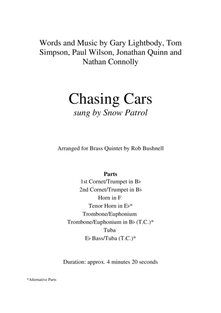 Chasing Cars Snow Patrol Brass Quintet Page 2