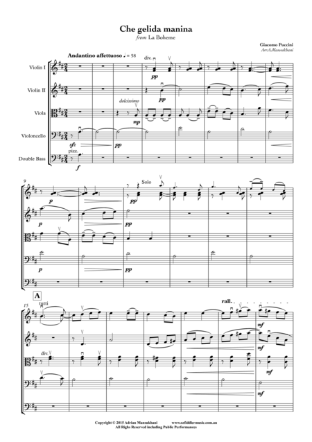 Che Gelida Manina From La Boheme By Giacomo Puccini Arranged For String Orchestra By Adrian Mansukhani Page 2