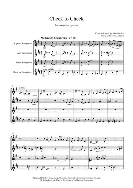 Cheek To Cheek For Saxophone Quartet Page 2