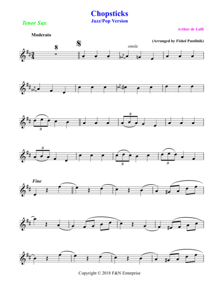 Chopsticks For Tenor Sax With Background Track Jazz Pop Version Page 2