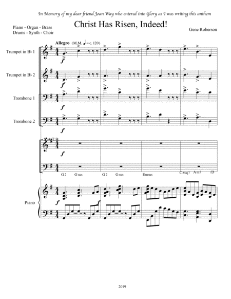 Christ Is Risen Indeed Brass With Satb Page 2