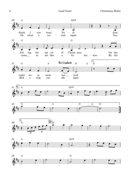 Christmas Waltz John Williamson Lead Sheet Key Of D Page 2