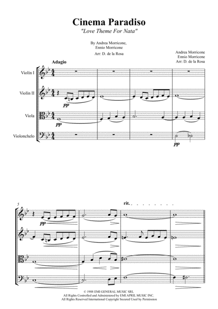Cinema Paradiso Love Theme For Nata E Morricone For String Quartet Full Score And Parts Page 2