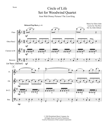 Circle Of Life From The Lion King For Woodwind Quartet Page 2