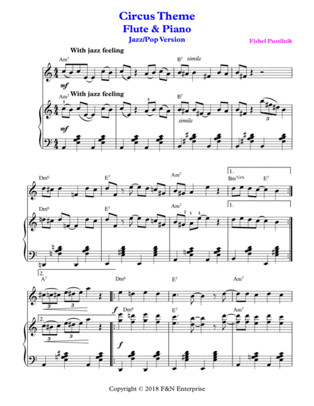 Circus Theme With Improvisation Piano Background For Flute And Piano Page 2