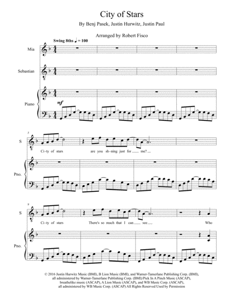 City Of Stars From La La Land For Female And Male Vocalist With Piano Accompaniment Page 2