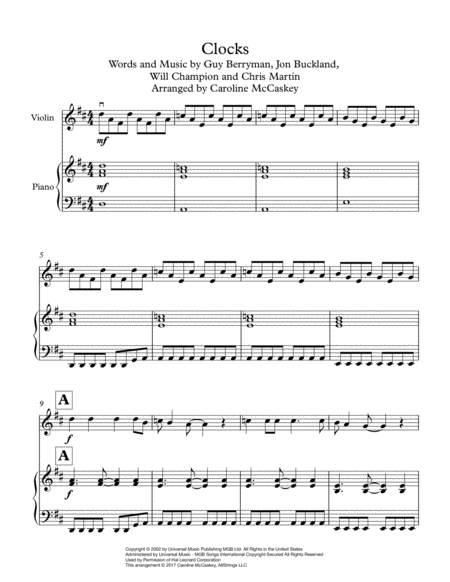 Clocks Violin Solo With Piano Accompaniment Page 2