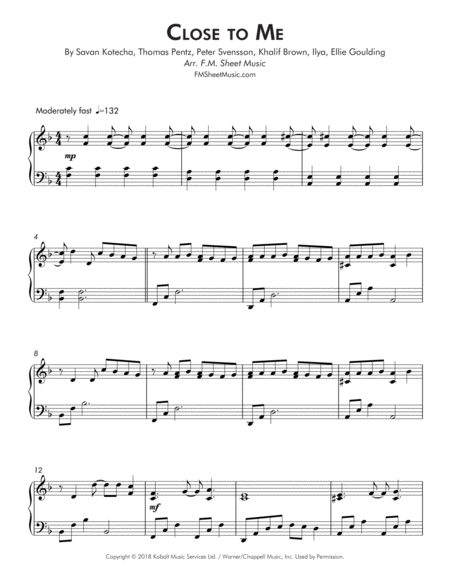 Close To Me Early Intermediate Piano Page 2