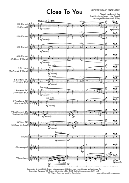 Close To You Burt Bacharach 10 Piece Brass Ensemble Page 2