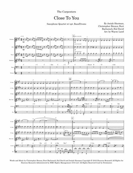 Close To You Saxophone Quartet W Opt Bass Drums Page 2