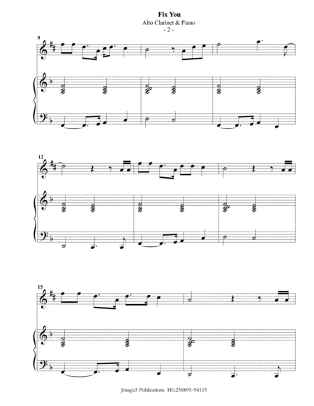 Coldplay Fix You For Alto Clarinet Piano Page 2