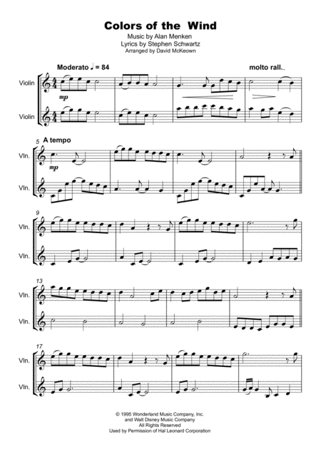 Colors Of The Wind Duet For Two Violins Page 2