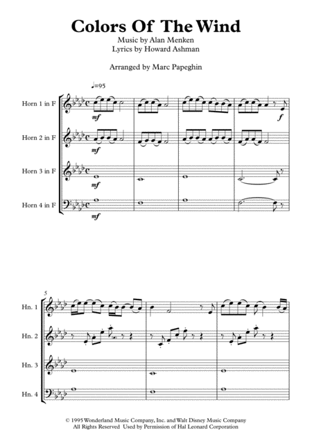 Colors Of The Wind From Pocahontas French Horn Quartet Page 2