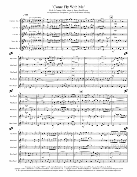 Come Fly With Me For Saxophone Quartet Satb Or Aatb Page 2