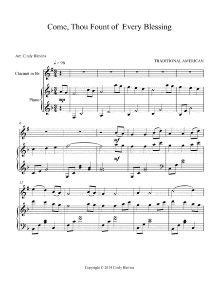 Come Thou Fount Of Every Blessing Arranged For Piano And Bb Clarinet Page 2