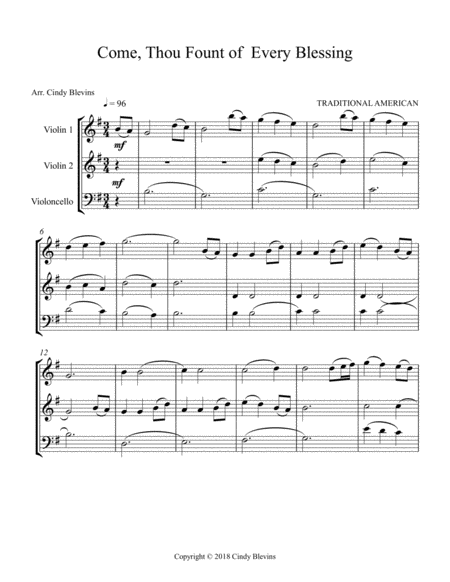 Come Thou Fount Of Every Blessing For Two Violins And Cello Page 2