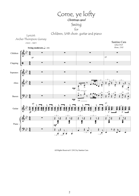 Come Ye Lofty Christmas Carol For Children Sab Choir Guitar And Piano Page 2