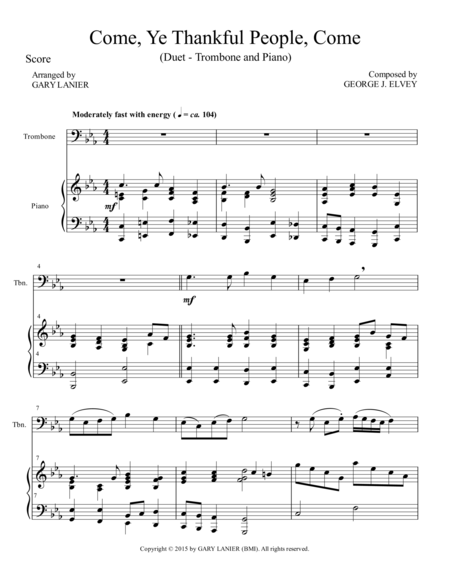 Come Ye Thankful People Come Duet Trombone And Piano Score And Parts Page 2