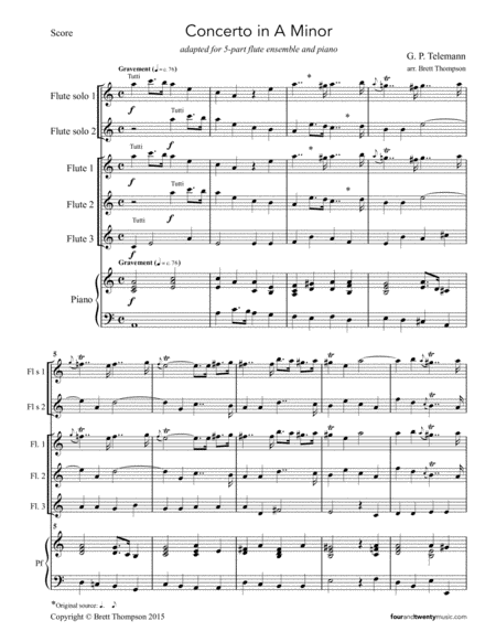 Concerto In A Minor Adapted For Five Flutes And Piano Page 2