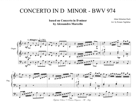 Concerto In D Minor Bwv 974 Based On Concerto In D Minor By Alessandro Marcello Allegro Andante Adagio Presto Arr For Organ 3 Staff Page 2