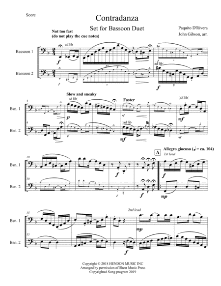 Contradanza By Paquito D Rivera Set For Bassoon Duet Page 2