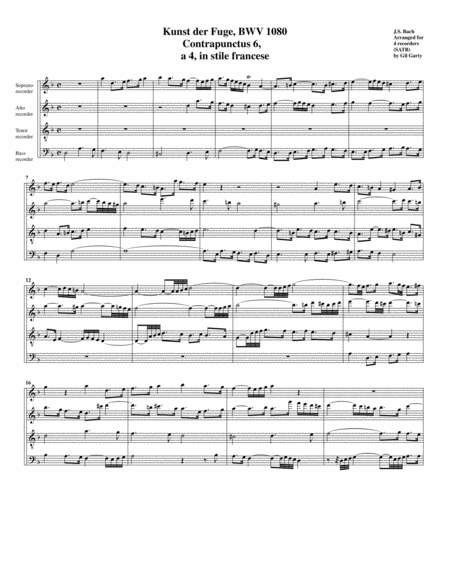 Contrapunctus 6 From Art Of Fugue Bwv 1080 Arrangement For Recorders Page 2