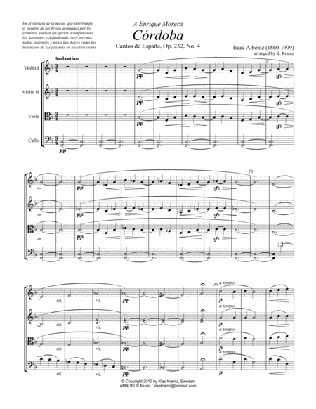 Cordoba From Cantos De Espana Op 232 For String Quartet Page 2