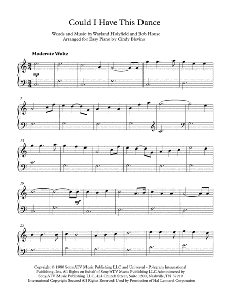 Could I Have This Dance An Easy Piano Solo Arrangement Page 2