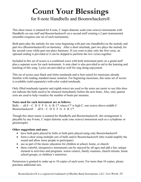Count Your Blessings For 8 Note Bells And Boomwhackers With Black And White Notes Page 2