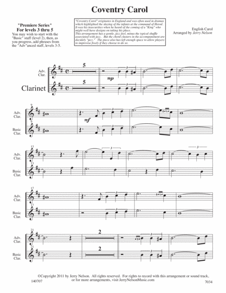 Coventry Carol Arrangements Level 3 5 For Clarinet Written Acc Page 2