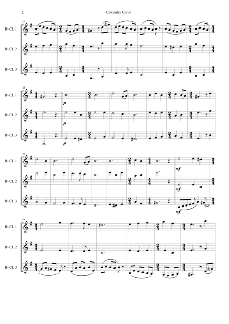Coventry Carol For Clarinet Trio 3 X B Flat Page 2