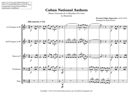 Cuban National Anthem Himno Nacionale De La Repblica De Cuba La Bayamesa For Brass Quintet Page 2