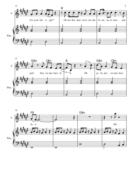 Cyndi Lauper Girls Just Want To Have Fun Intermediate Piano Page 2