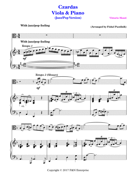 Czardas Piano Background For Viola And Piano Page 2