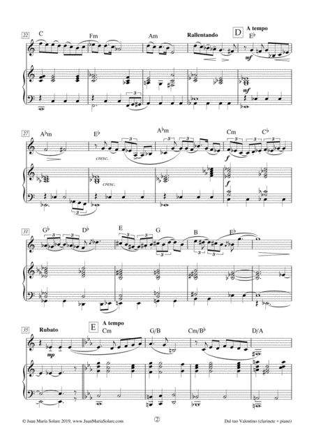 Dal Tuo Valentino Duo Clarinet Or Alto Saxophone Piano Page 2