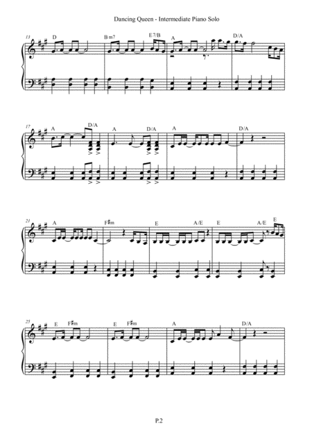 Dancing Queen Intermediate Piano Solo In Published A Key With Chords Page 2