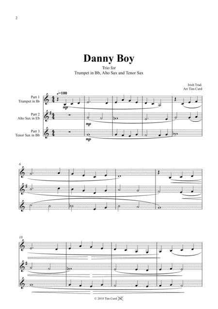 Danny Boy Trio For Trumpet In Bb Alto Sax And Tenor Sax Page 2