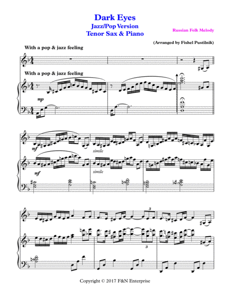 Dark Eyes For Tenor Sax And Piano Page 2