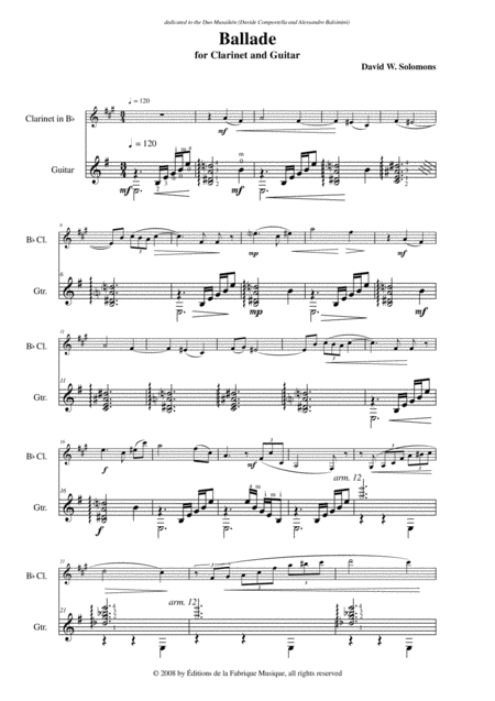 David W Solomons Ballade For Bb Clarinet And Guitar Page 2