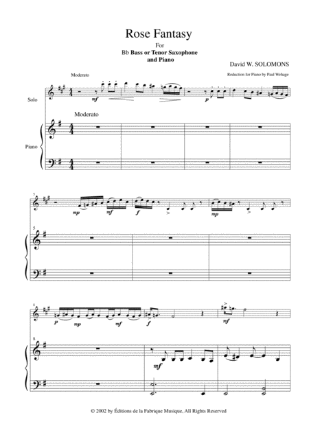 David Warin Solomons Rose Fantasy For Bb Bass Or Tenor Saxophone And Piano Page 2