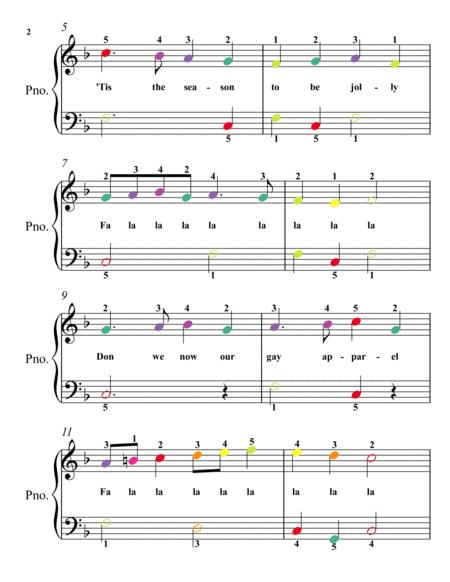 Deck The Hall Easiest Piano Sheet Music With Colored Notes Page 2